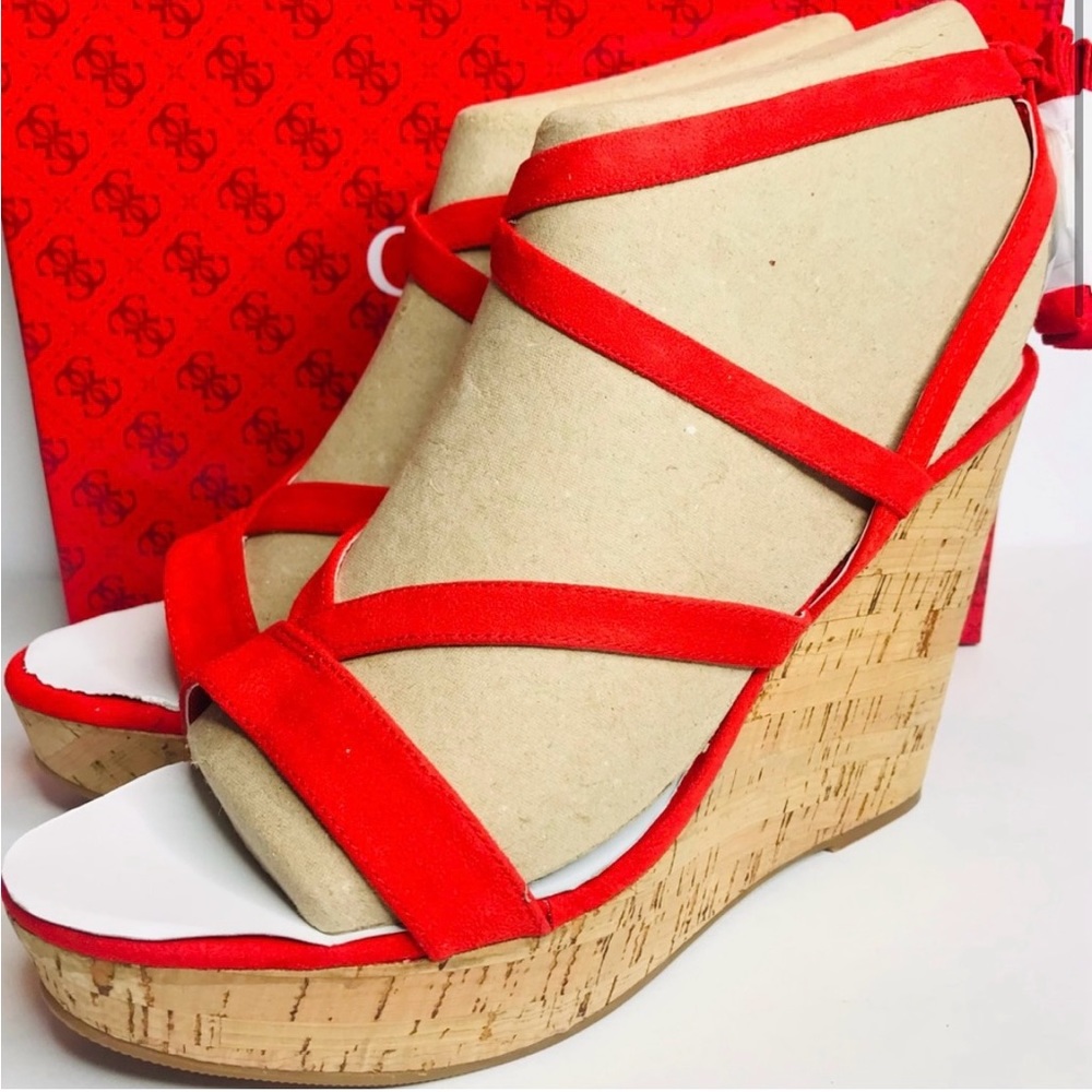 Strappy Wedge Red Guess Sandals Size 6.5 - Picture 6 of 7